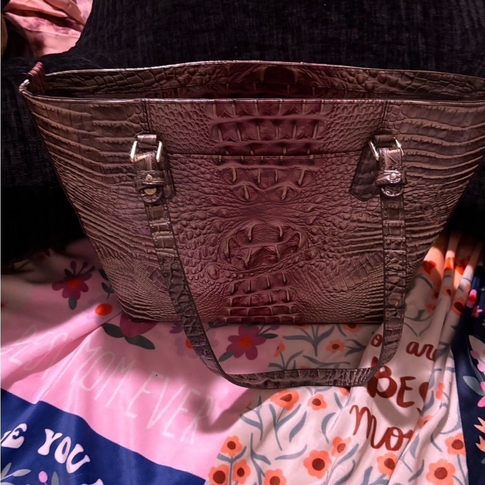 Brahmin Croc-Embossed Tan Tote